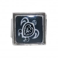 Turtle on black background - enamel 9mm Italian charm