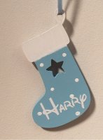 Blue Wooden Christmas Stocking personalised with any name